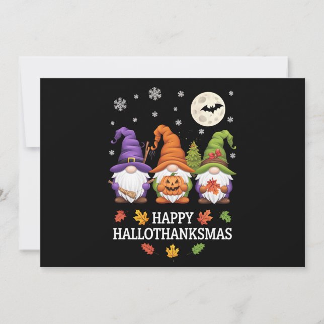 Happy Hallothanksmas Gnomes Lover Halloween Xmas Holiday Card (Front)