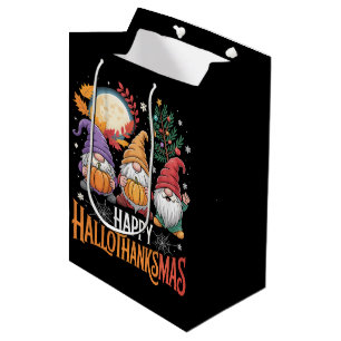 Happy Hallothanksmas Gnomes Lover Halloween Xmas Medium Gift Bag