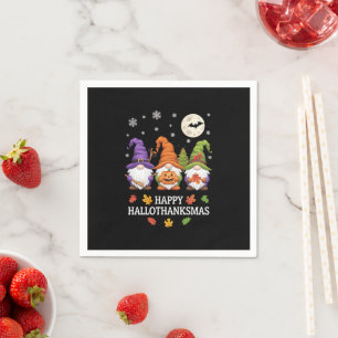 Happy Hallothanksmas Gnomes Lover Halloween Xmas Napkin