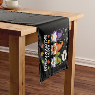 Happy Hallothanksmas Gnomes Lover Halloween Xmas Short Table Runner