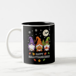 Happy Hallothanksmas Gnomes Lover Halloween Xmas Two-Tone Coffee Mug