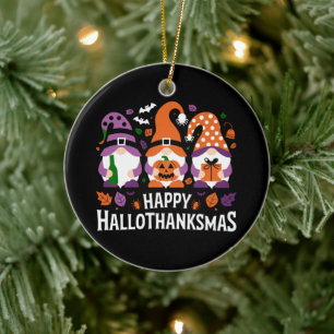 Happy Hallothanksmas Gnomes Lover Merry Christmas Ceramic Tree Decoration