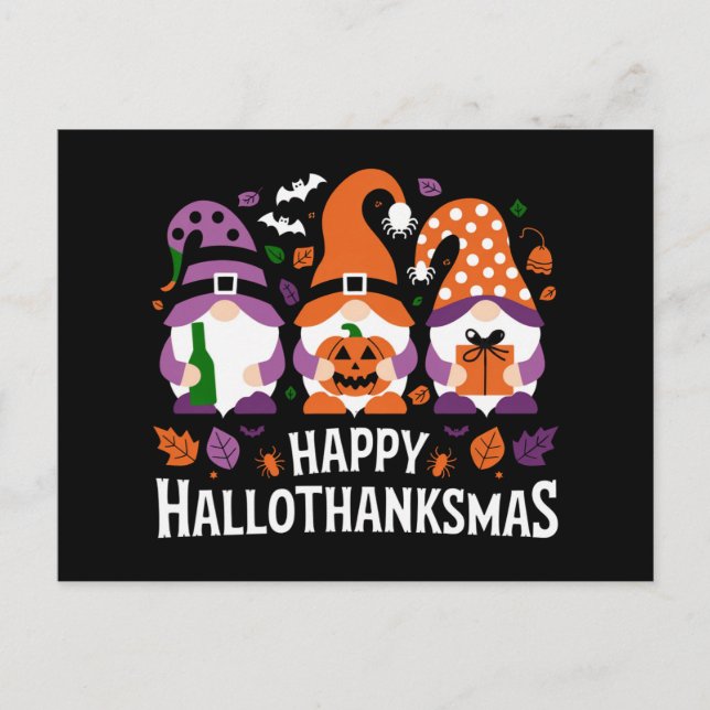 Happy Hallothanksmas Gnomes Lover Merry Christmas Holiday Postcard (Front)