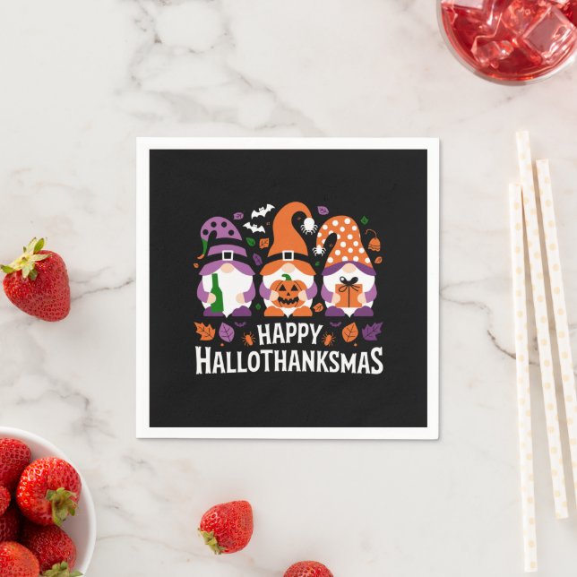 Happy Hallothanksmas Gnomes Lover Merry Christmas Napkin (Insitu)