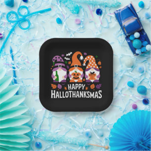 Happy Hallothanksmas Gnomes Lover Merry Christmas Paper Plate