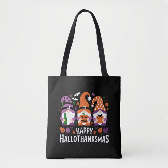 Happy Hallothanksmas Gnomes Lover Merry Christmas Tote Bag (Front)