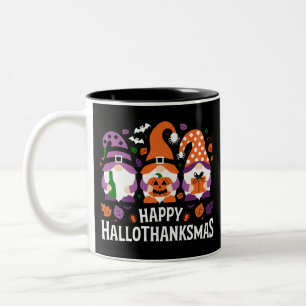 Happy Hallothanksmas Gnomes Lover Merry Christmas Two-Tone Coffee Mug