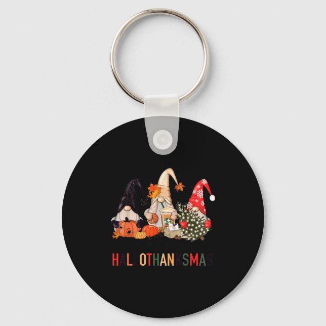 Happy Hallothanksmas Gnomes Pumpkins Halloween Chr Key Ring (Front)