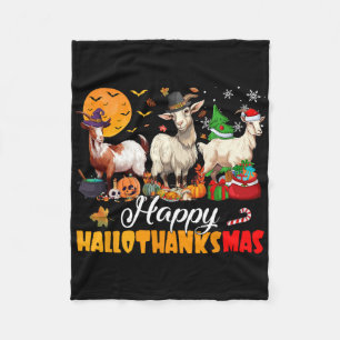 Happy Hallothanksmas Goat Halloween Thanksgiving C Fleece Blanket