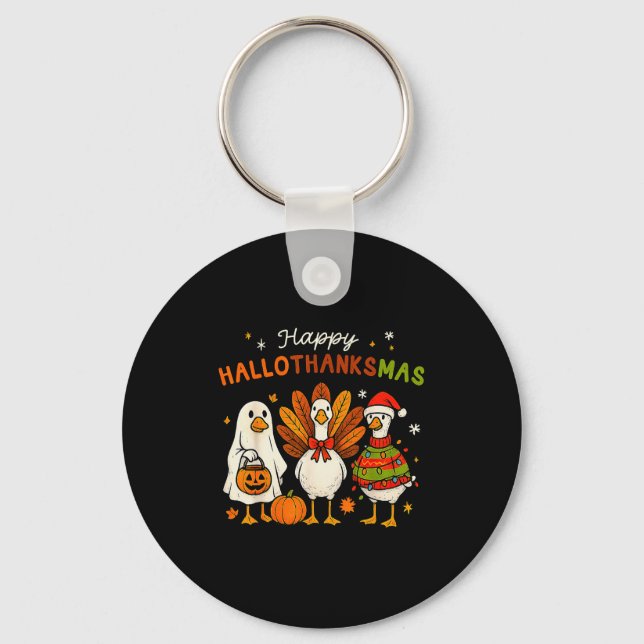 Happy Hallothanksmas Goose Halloween Thanksgiving  Key Ring (Front)