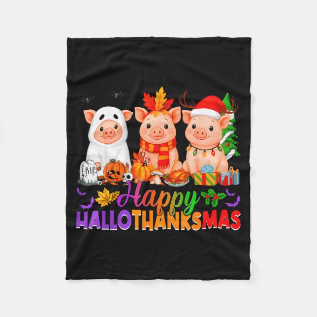 Happy Hallothanksmas Gs Halloween Thanksgiving Chr Fleece Blanket (Front)