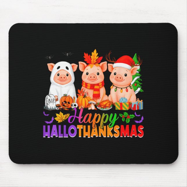 Happy Hallothanksmas Gs Halloween Thanksgiving Chr Mouse Mat (Front)