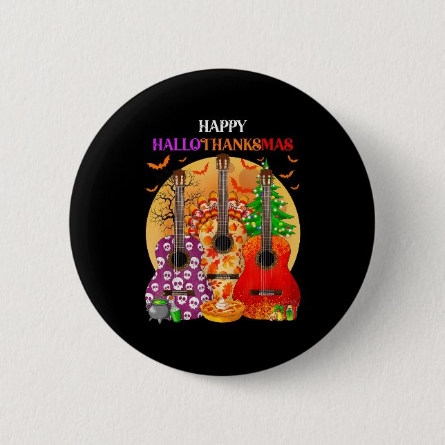 Happy Hallothanksmas Guitar Halloween Thanksgiving 6 Cm Round Badge (Front)