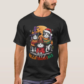 Happy HalloThanksMas Halloween, Christmas, Thanksg T-Shirt