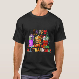 Happy Hallothanksmas Halloween Coffee Latte Thanks T-Shirt