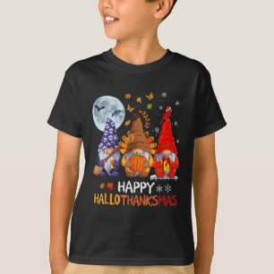 Happy Hallothanksmas Halloween Gnomes Thanksgiving T-Shirt