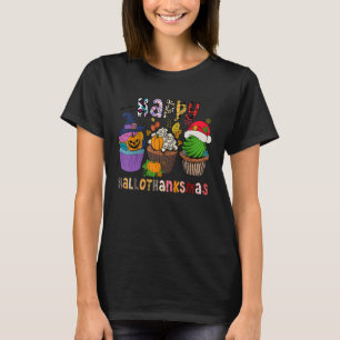 Happy HalloThanksMas Halloween Santa Hat T-Shirt