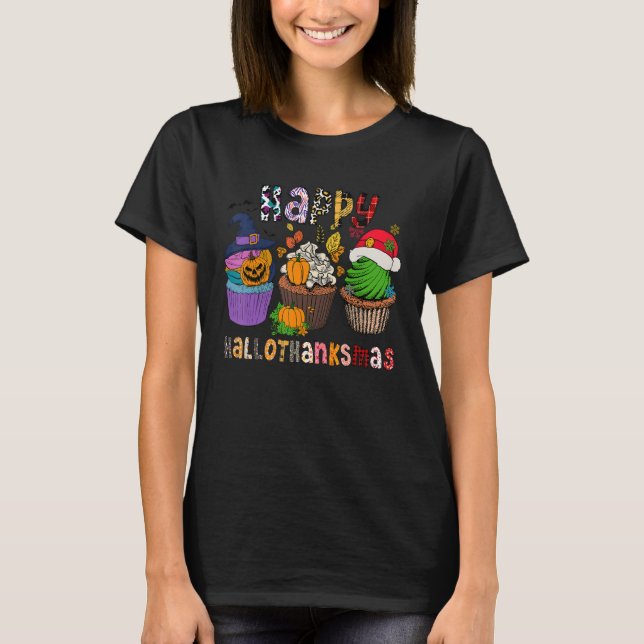 Happy HalloThanksMas Halloween Santa Hat T-Shirt (Front)