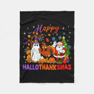 Happy Hallothanksmas Halloween Thanksgiving 67 Chr Fleece Blanket