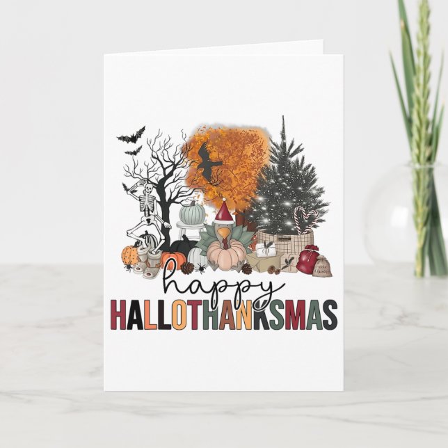 Happy Hallothanksmas Halloween Thanksgiving Christ Card (Front)