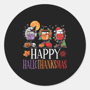 Happy Hallothanksmas Halloween Thanksgiving Christ Classic Round Sticker