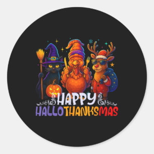 Happy Hallothanksmas Halloween Thanksgiving Christ Classic Round Sticker