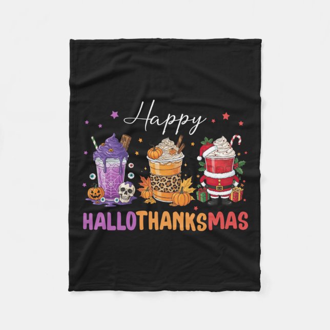 Happy Hallothanksmas Halloween Thanksgiving Christ Fleece Blanket (Front)