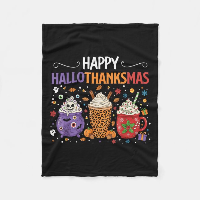 Happy Hallothanksmas Halloween Thanksgiving Christ Fleece Blanket (Front)