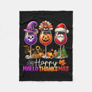 Happy Hallothanksmas Halloween Thanksgiving Christ Fleece Blanket