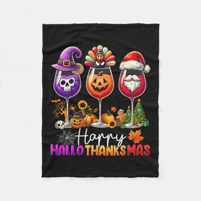 Happy Hallothanksmas Halloween Thanksgiving Christ Fleece Blanket (Front)