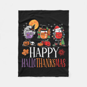 Happy Hallothanksmas Halloween Thanksgiving Christ Fleece Blanket