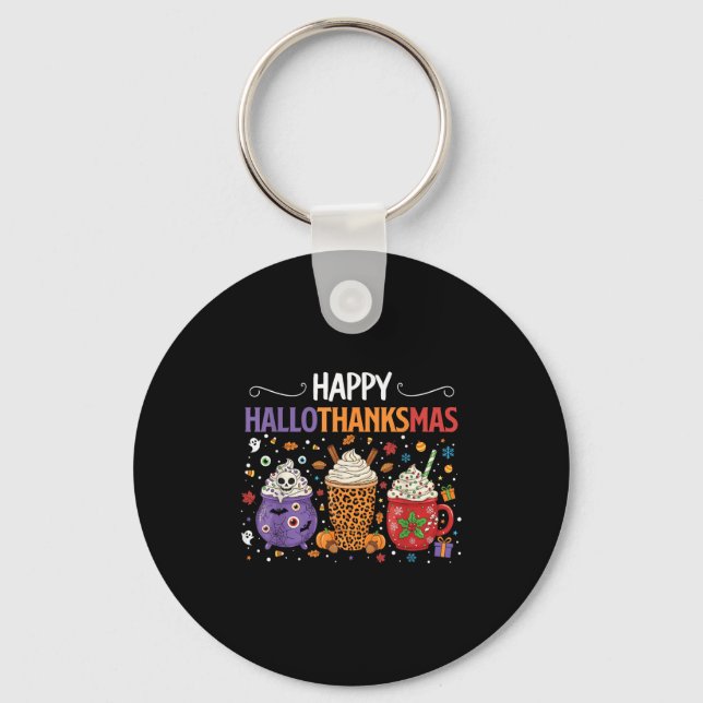 Happy Hallothanksmas Halloween Thanksgiving Christ Key Ring (Front)