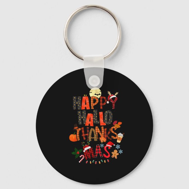 Happy Hallothanksmas Halloween Thanksgiving Christ Key Ring (Front)
