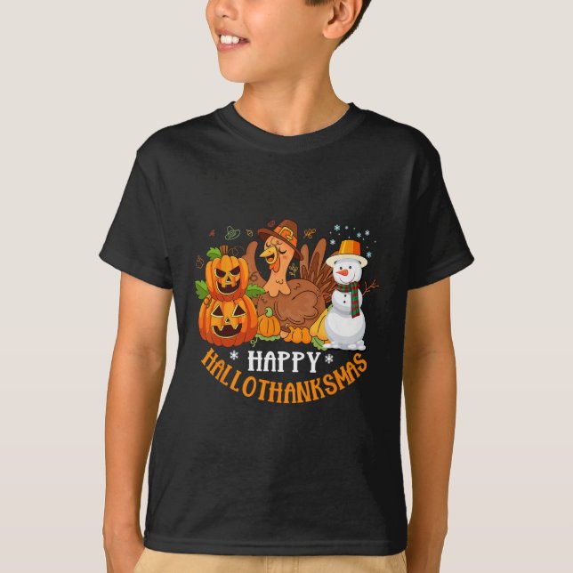 Happy Hallothanksmas Halloween Thanksgiving Christ T-Shirt (Front)