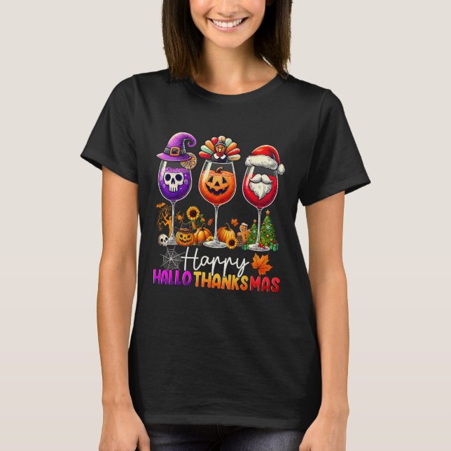 Happy Hallothanksmas Halloween Thanksgiving Christ T-Shirt (Front)