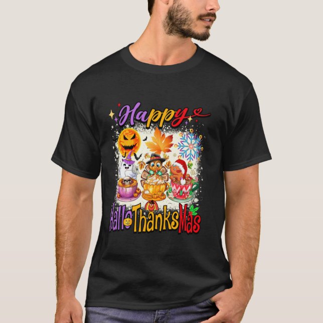 Happy Hallothanksmas Halloween Thanksgiving Christ T-Shirt (Front)