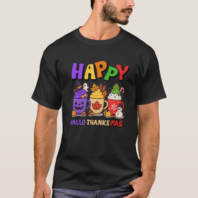 Happy HalloThanksMas Halloween Thanksgiving Christ T-Shirt (Front)