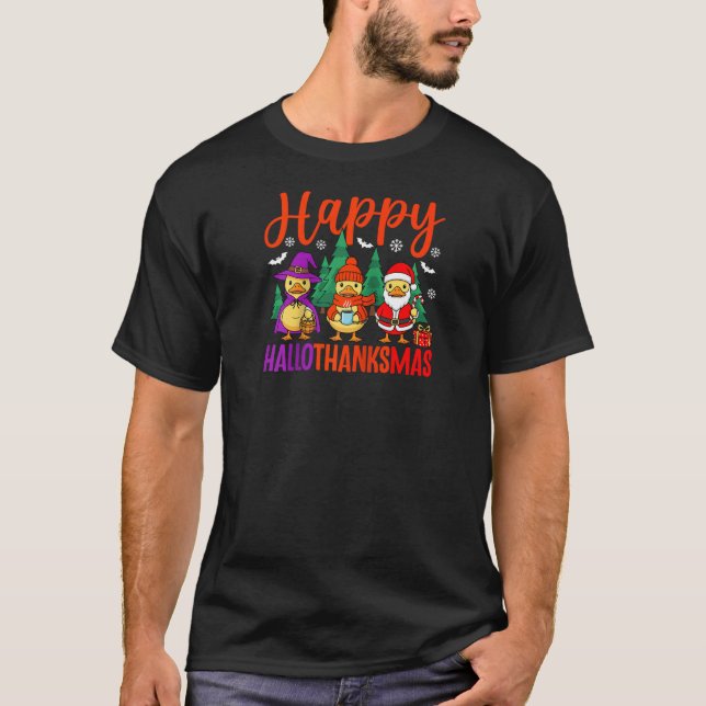 Happy HalloThanksMas Halloween Thanksgiving Christ T-Shirt (Front)