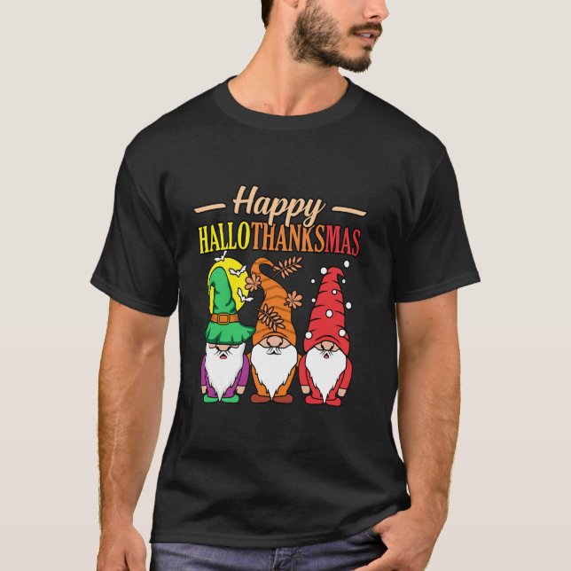 Happy Hallothanksmas Halloween Thanksgiving Christ T-Shirt (Front)