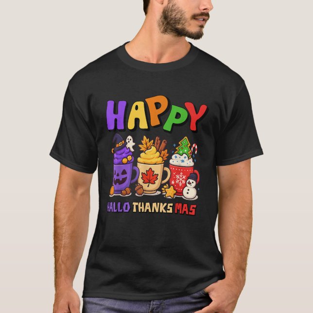 Happy HalloThanksMas Halloween Thanksgiving Christ T-Shirt (Front)