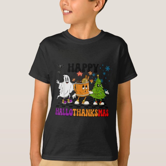 Happy Hallothanksmas Halloween Thanksgiving Christ T-Shirt (Front)