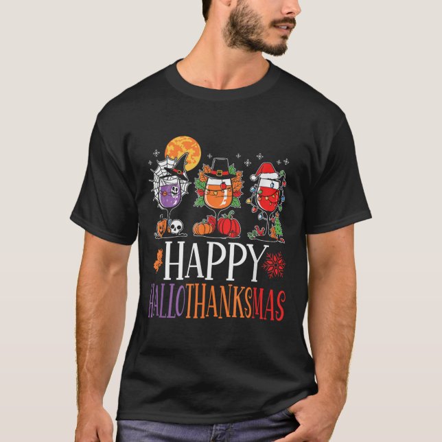 Happy Hallothanksmas Halloween Thanksgiving Christ T-Shirt (Front)