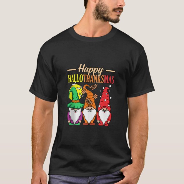 Happy Hallothanksmas Halloween Thanksgiving Christ T-Shirt (Front)