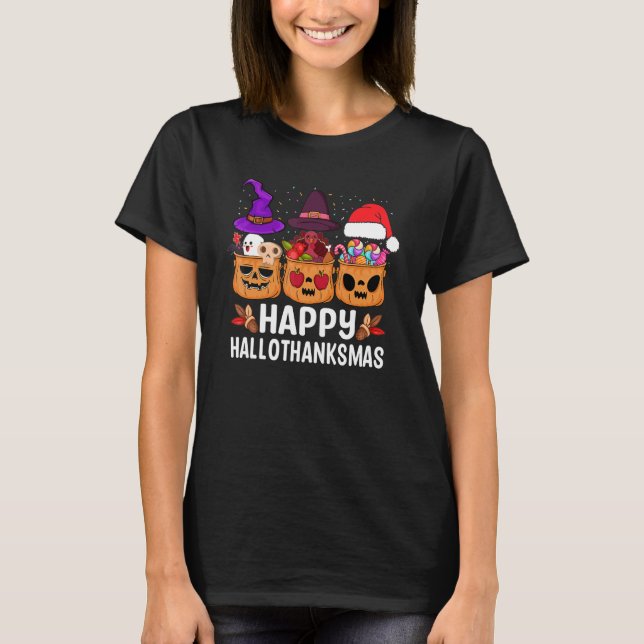 Happy Hallothanksmas Halloween Thanksgiving Christ T-Shirt (Front)