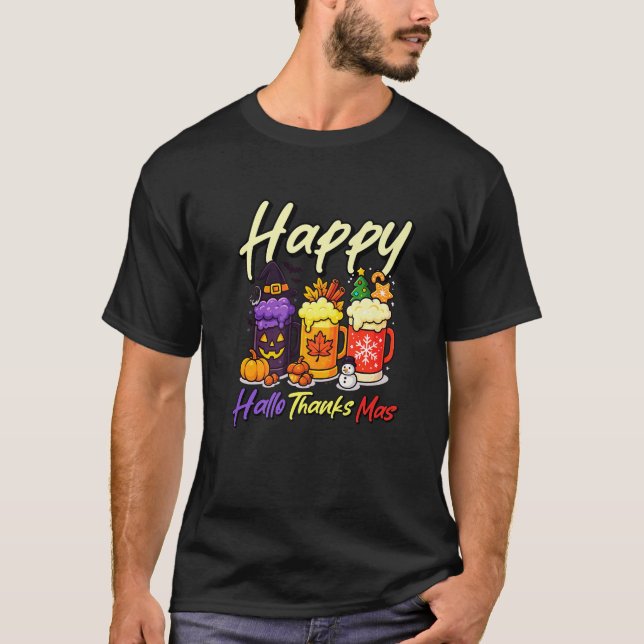Happy HalloThanksMas Halloween Thanksgiving Christ T-Shirt (Front)