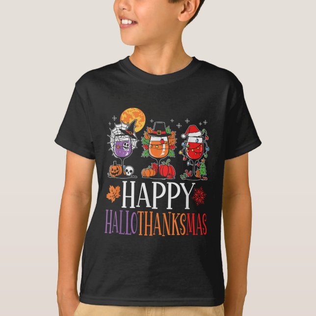 Happy Hallothanksmas Halloween Thanksgiving Christ T-Shirt (Front)