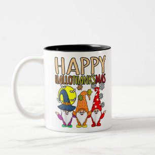 Happy HalloThanksMas Halloween Thanksgiving Christ Two-Tone Coffee Mug