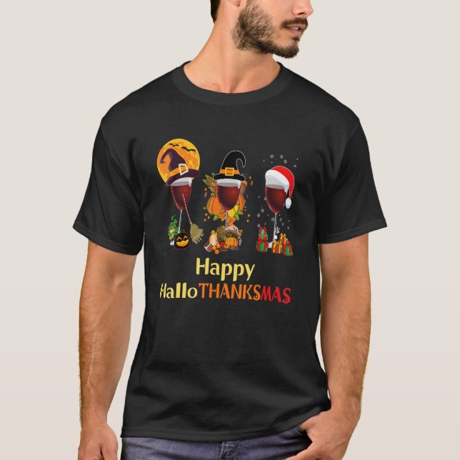 Happy Hallothanksmas Halloween Thanksgiving T-Shirt (Front)