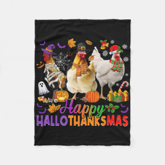 Happy Hallothanksmas Halloween Thanksgiving Xmas C Fleece Blanket