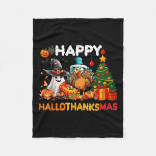 Happy Hallothanksmas Halloween Thanksmas Holiday S Fleece Blanket